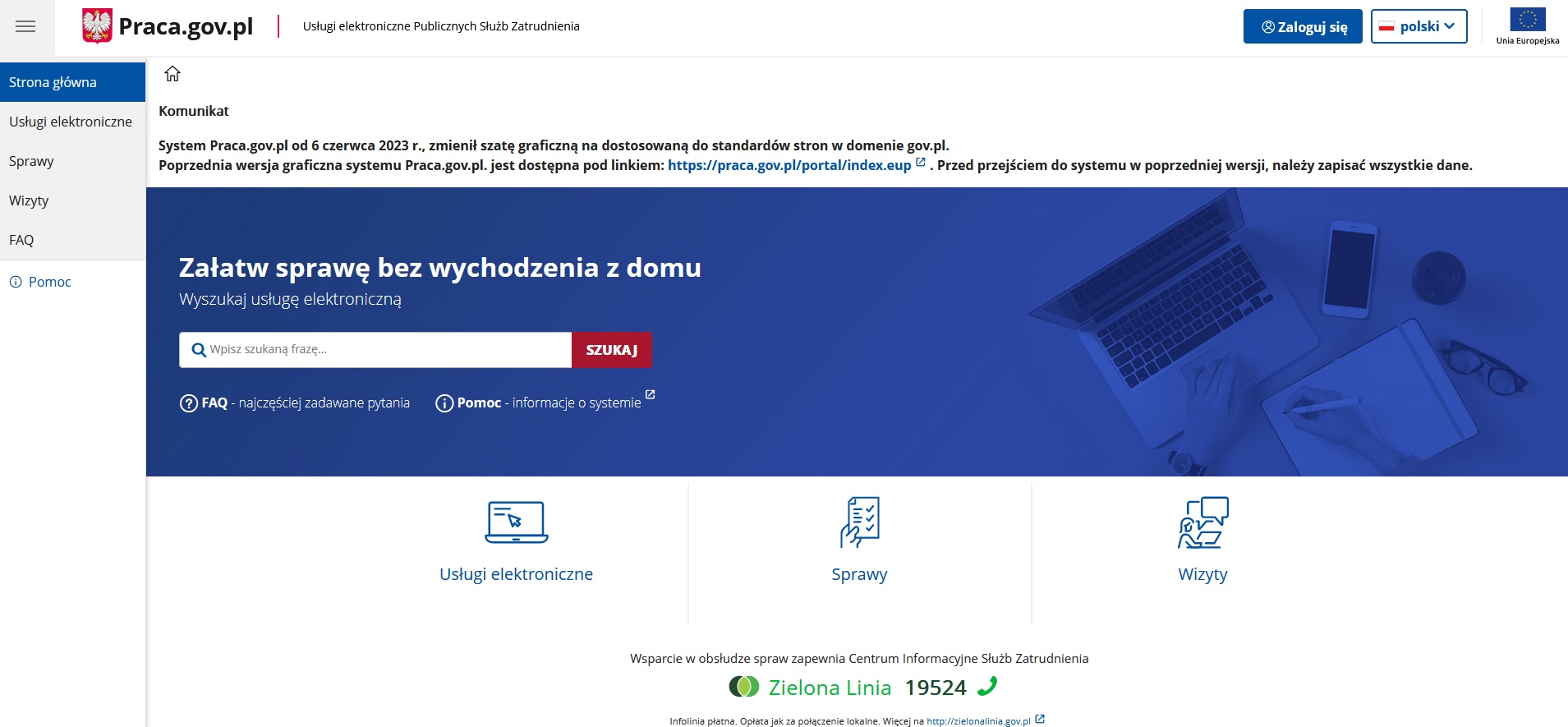Widok nowej szaty graficznej Portalu Praca.gov.pl