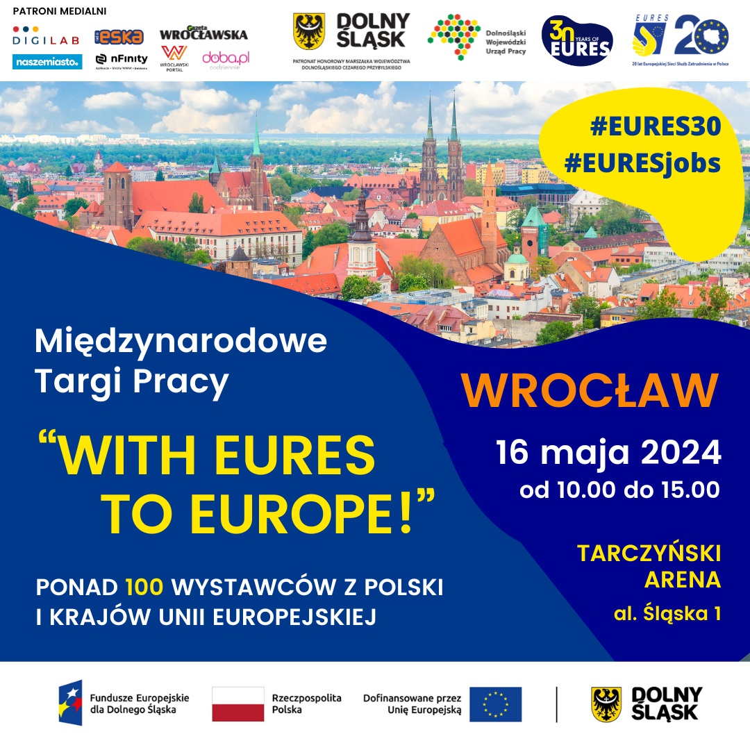 plakat promujący Międzynarodowe Targi Pracy we Wrocławiu