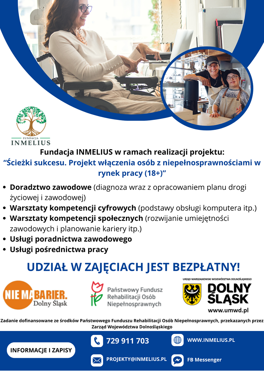 Plakat projektu Ścieżki sukcesu. Projekt włączenia osób z niepełnosprawnościami w rynek pracy